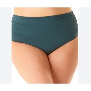 Anne Cole Convertible High Waist Shirred Swim Bottom Ocean Green, 20W